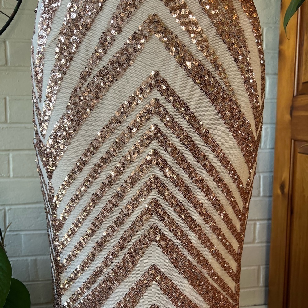 Evening gown prom formal mermaid trumpet gown with gold sequins size L - Picture 5 of 9